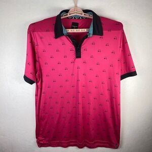 Kenneth Cole Golf Mens 1X Pink Golf Cart Print Performance Polo Golfcore‎